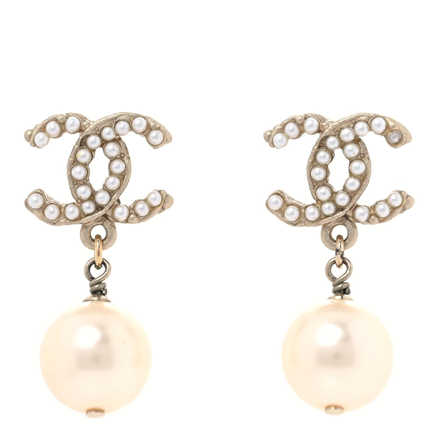 Pearl CC Drop Earrings Light Gold