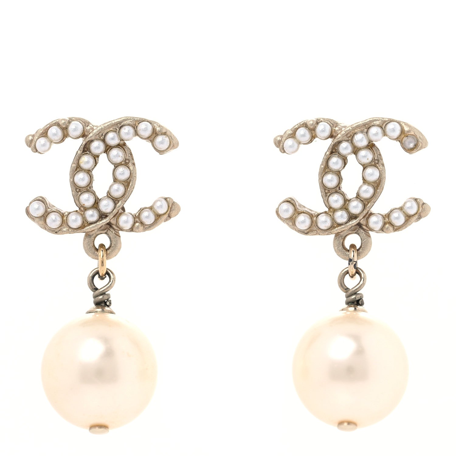 Chanel Pearl CC Drop Earrings Light Gold 1 of 7