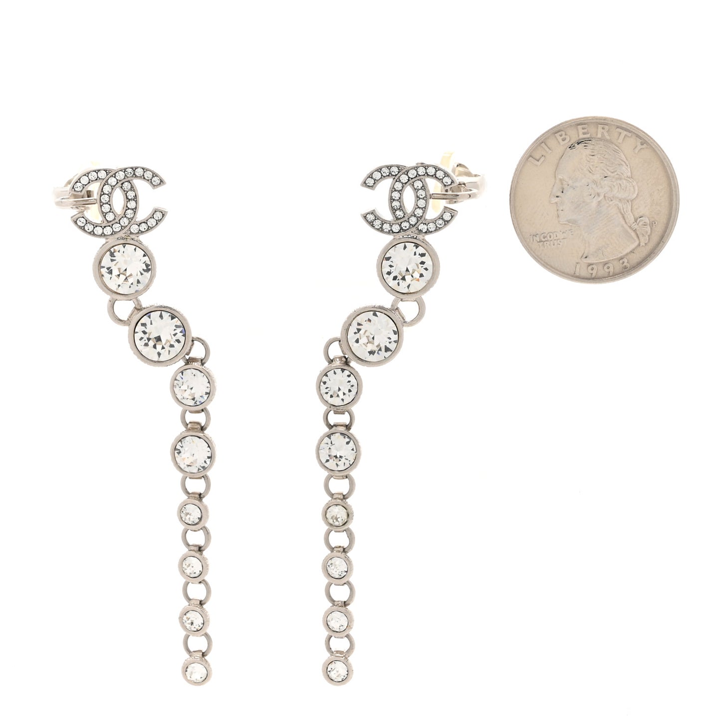 Crystal CC Long Drop Earrings Silver