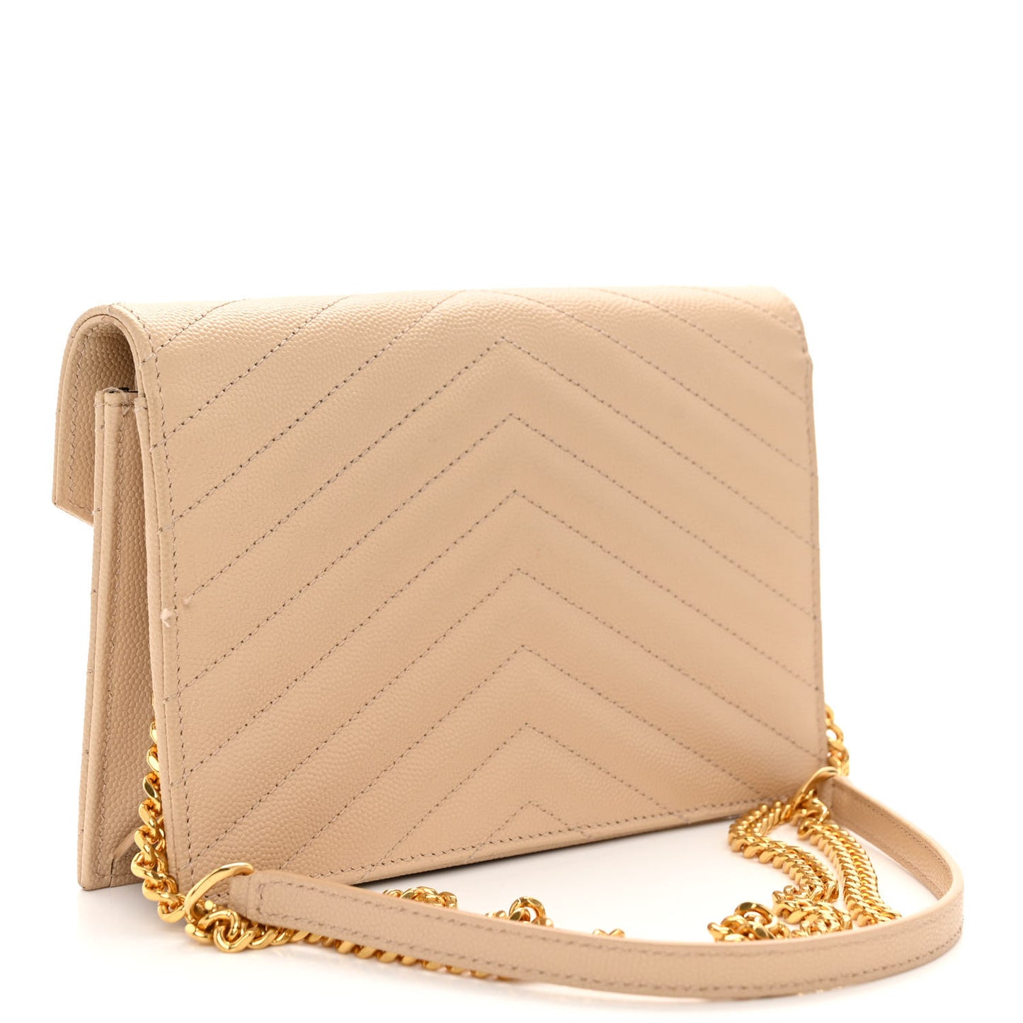 Grain De Poudre Matelasse Chevron Monogram Envelope Chain Wallet Nude Powder