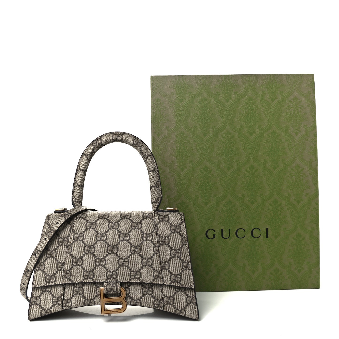 X GUCCI GG Supreme Monogram Small Hourglass Top Handle Bag Beige Ebony