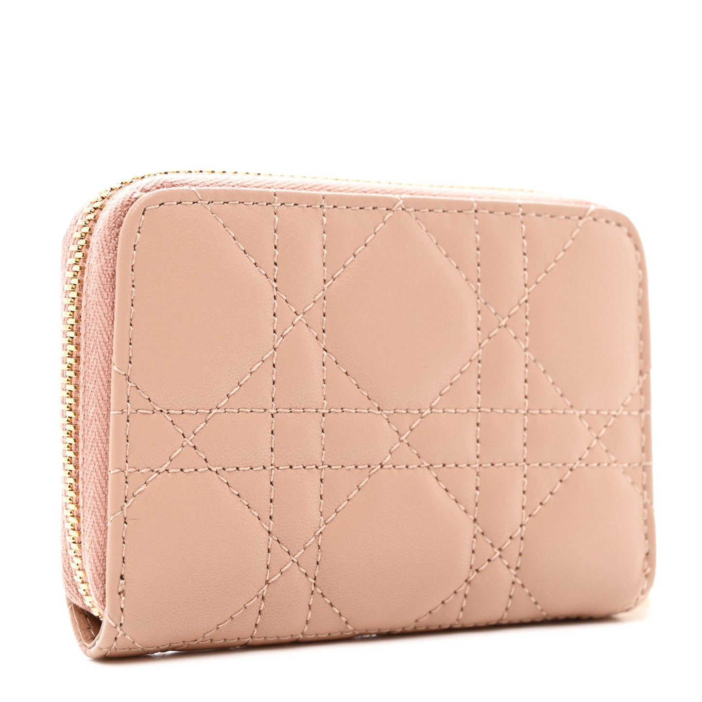 Lambskin Cannage Small Lady Dior Voyageur Coin Purse Rose Des Vents