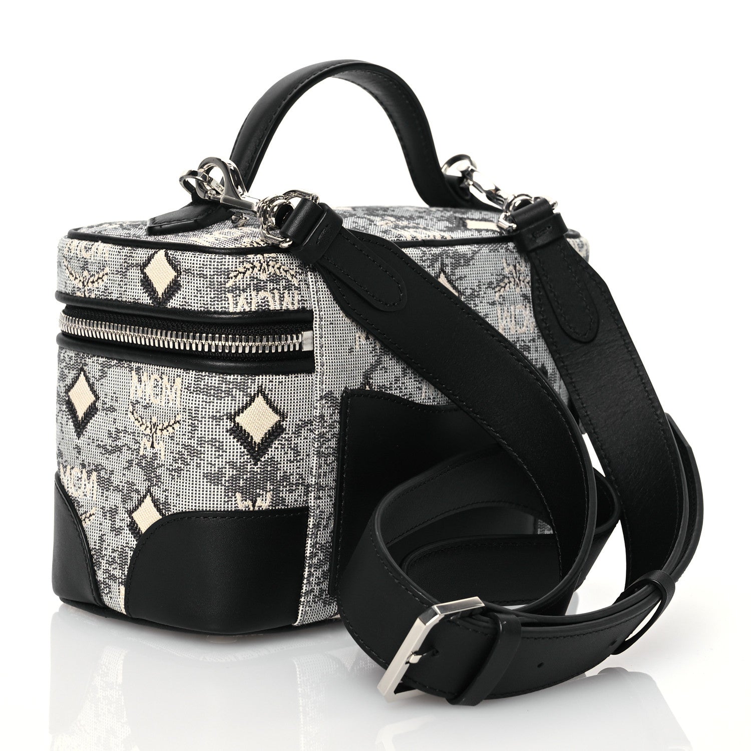 MCM Vintage Jacquard Monogram Rockstar Small Vanity Crossbody Bag Grey 3 of 9