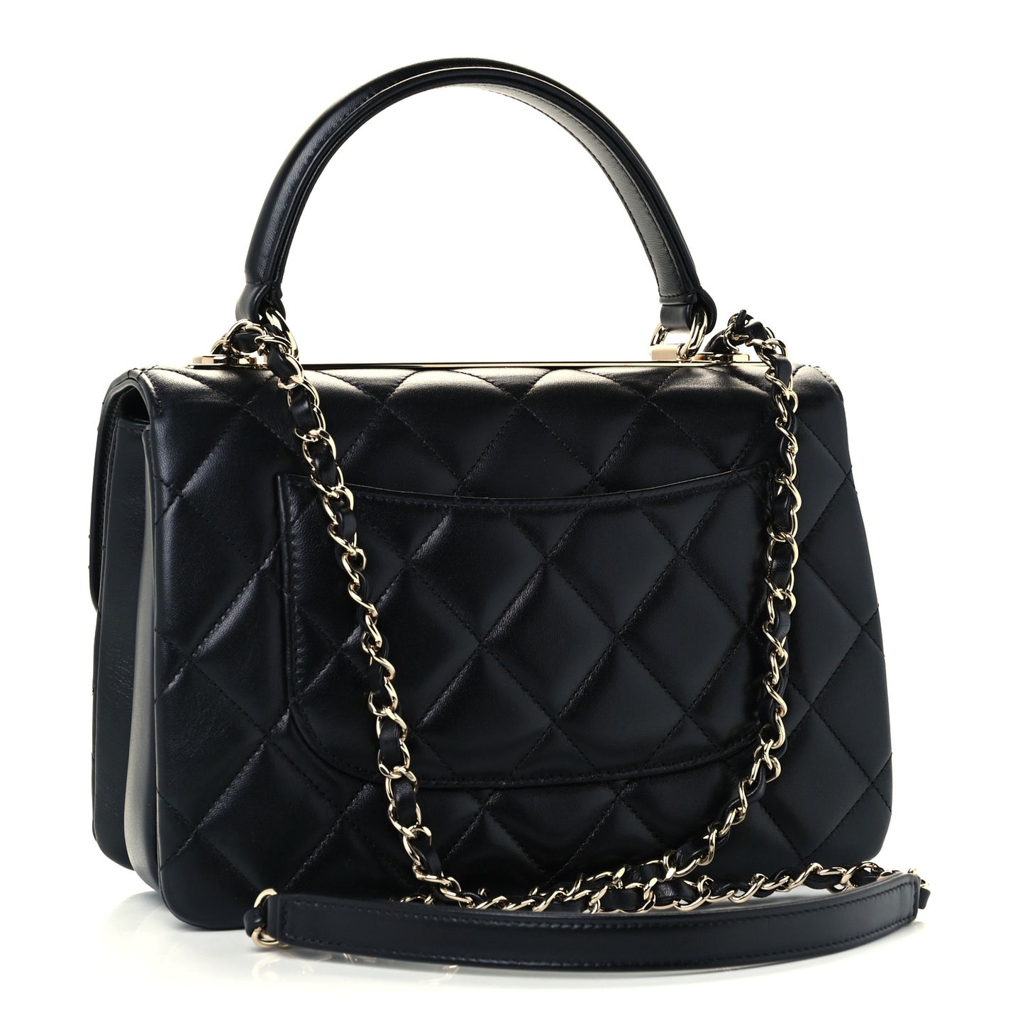 Lambskin Quilted Small Trendy CC Dual Handle Flap Bag Black