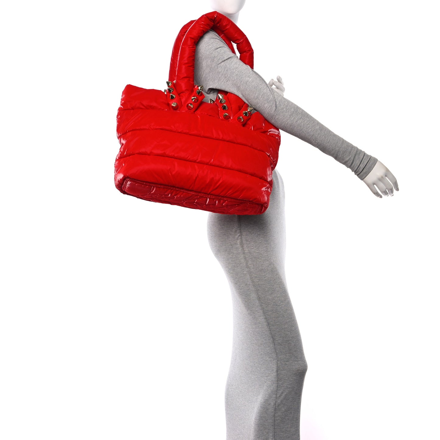 Nylon Padded Gloss Large Cabamoon Tote Red