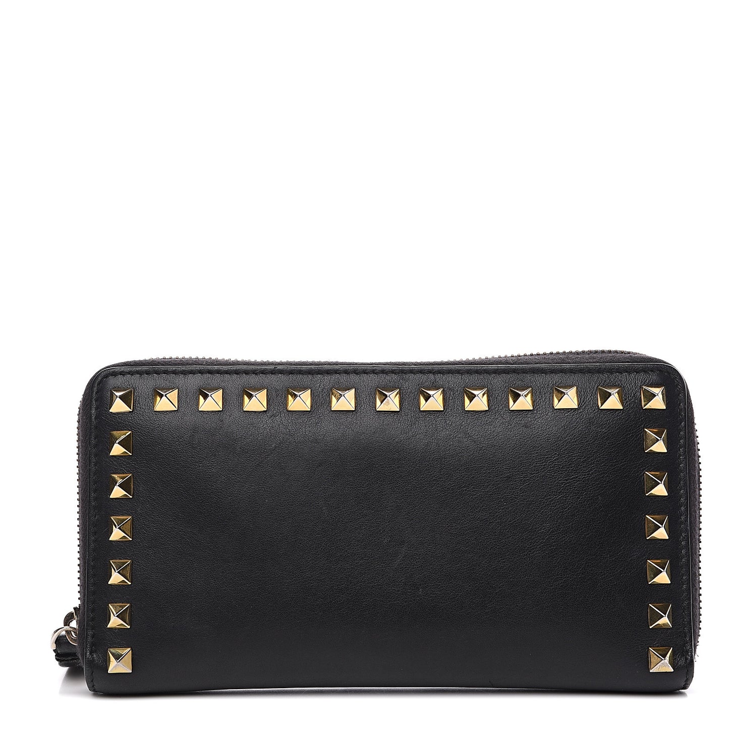 Calfskin Rockstud Zip Around Wallet Black