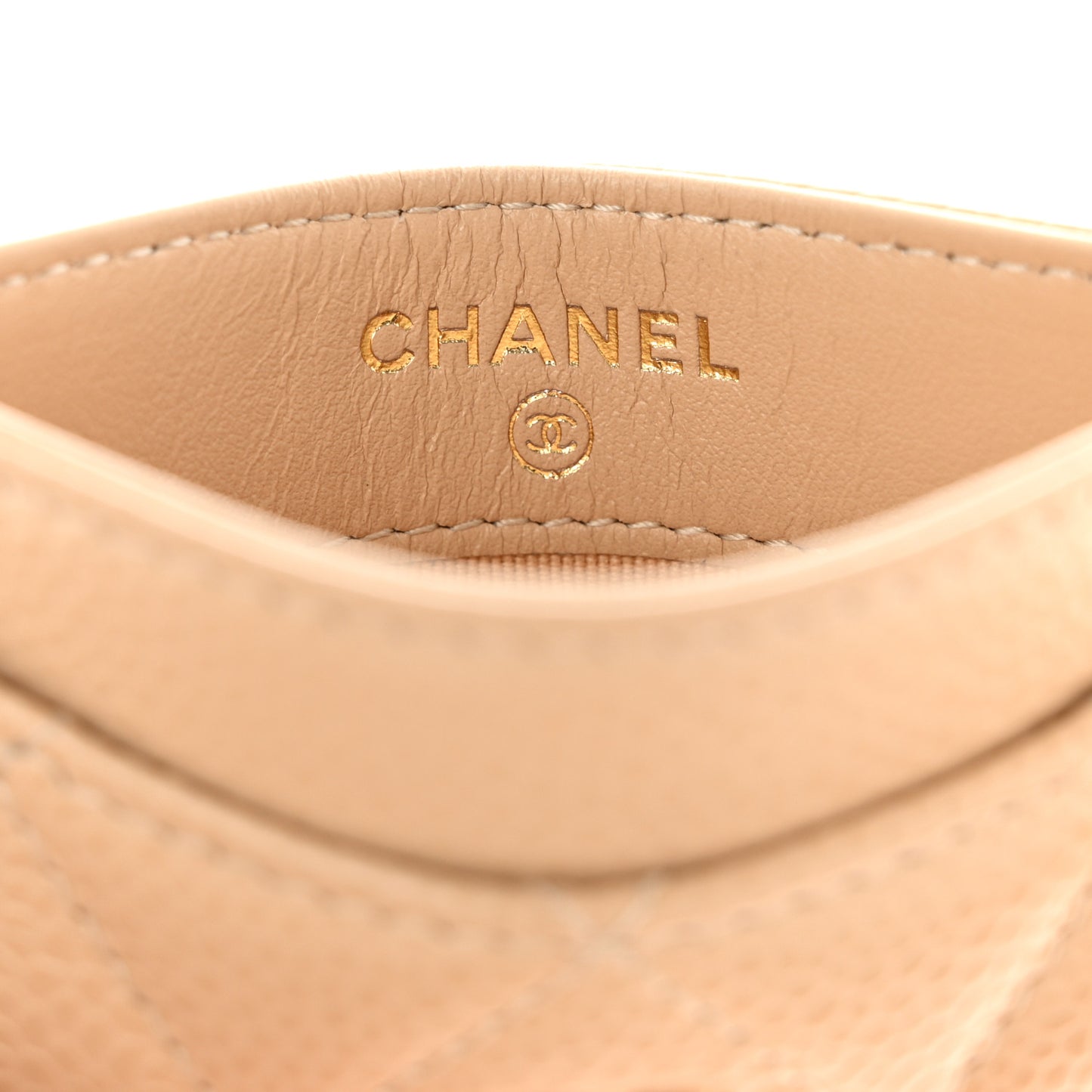 Caviar Quilted Card Holder Beige