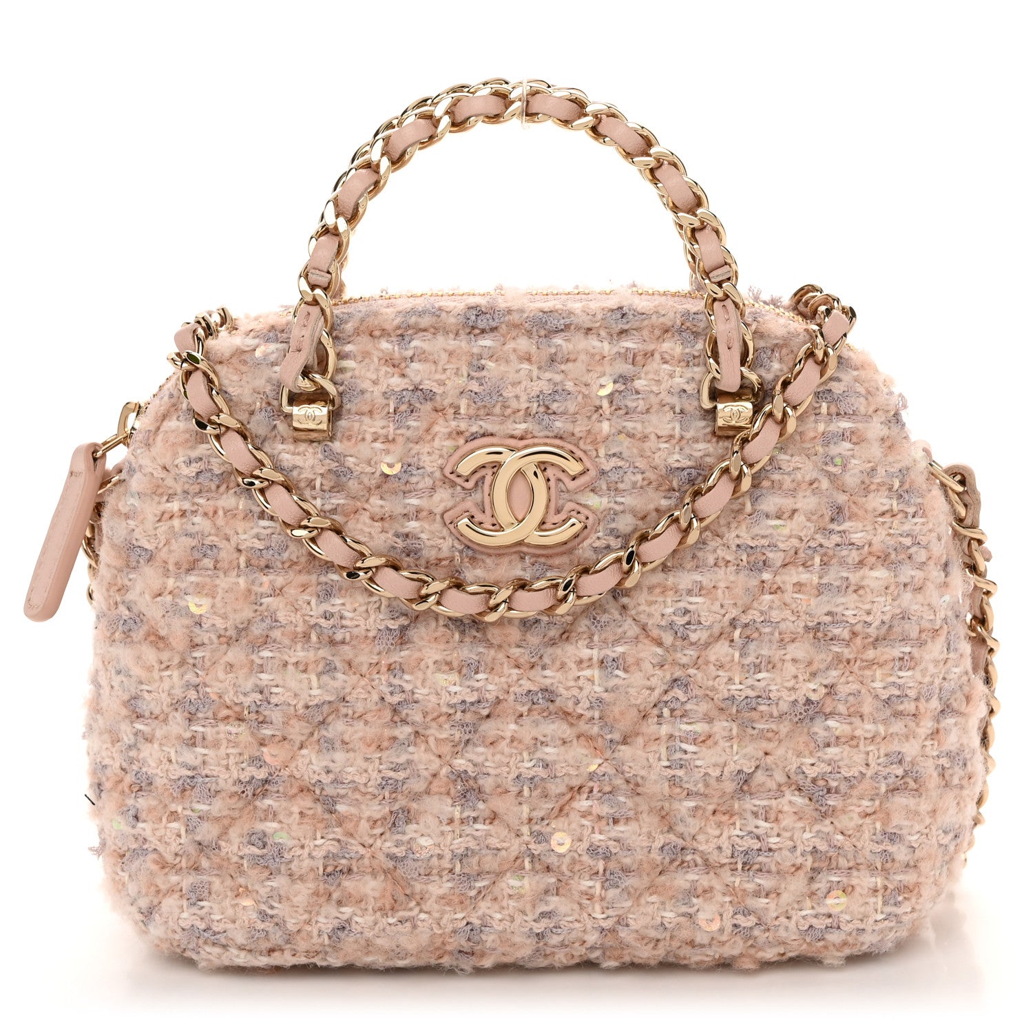 Chanel Cotton Wool Tweed Sequin Quilted Shiny Coco Clutch With Chain Light Pink Beige Ecru 1 of 10