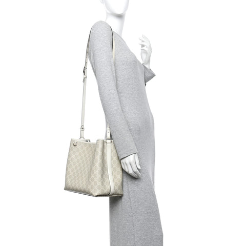 GG Supreme Monogram Medium Emblem Bucket Bag Beige Mystic White