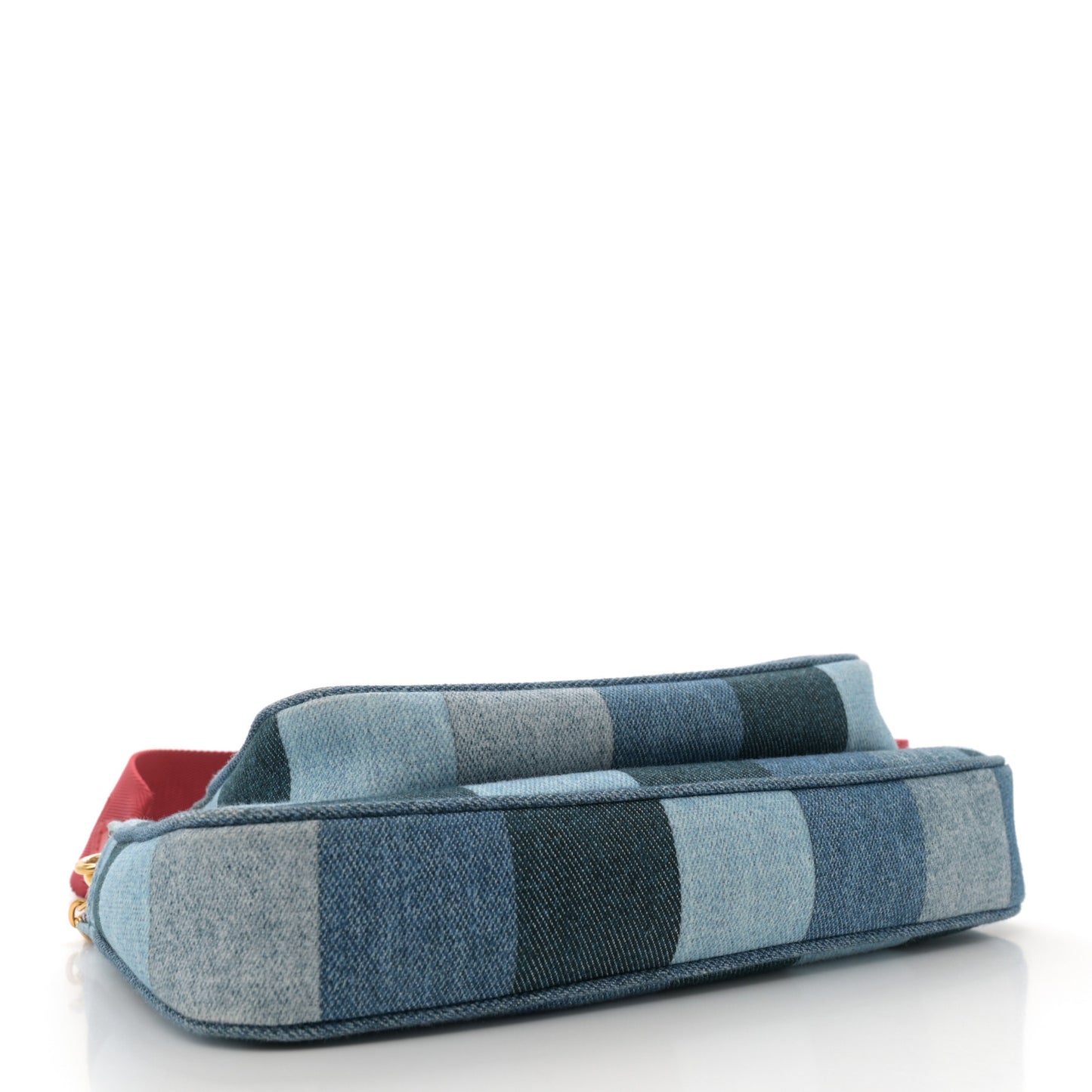 Denim Damier Monogram Patchwork Multi Pochette Accessories Blue Rouge
