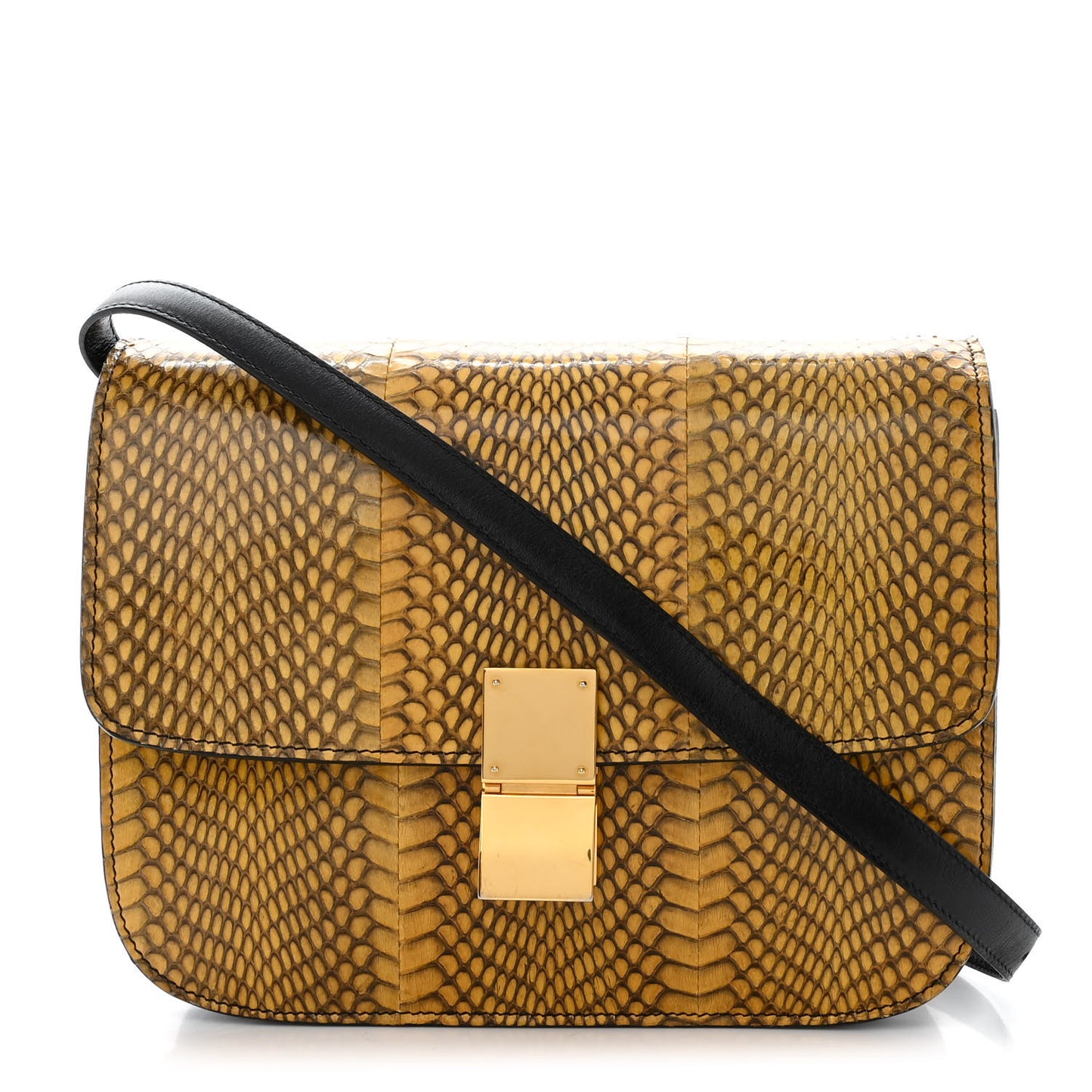 Cobra Calfskin Medium Classic Box Flap Bag Yellow