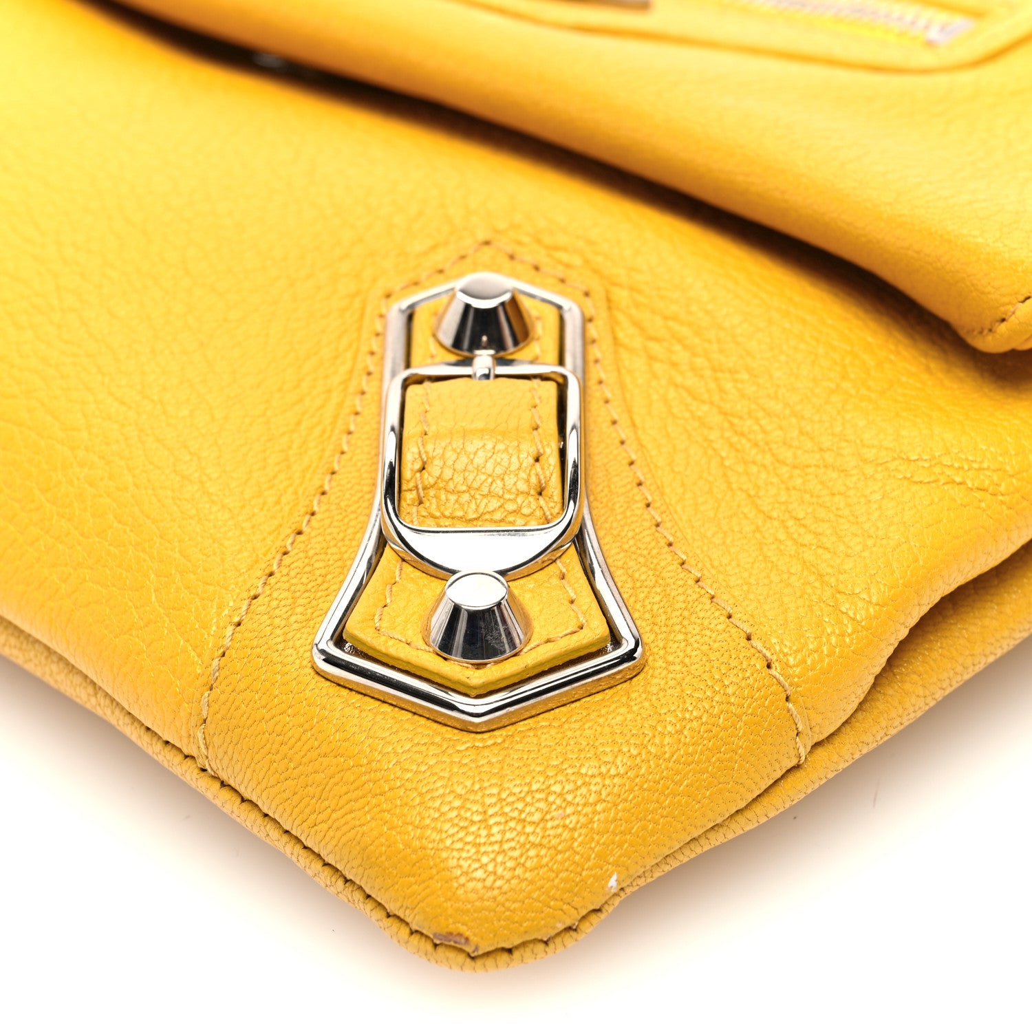 Balenciaga Chevre Silver Metallic Edge Hardware Envelope Clutch Jaune Epi 9 of 11