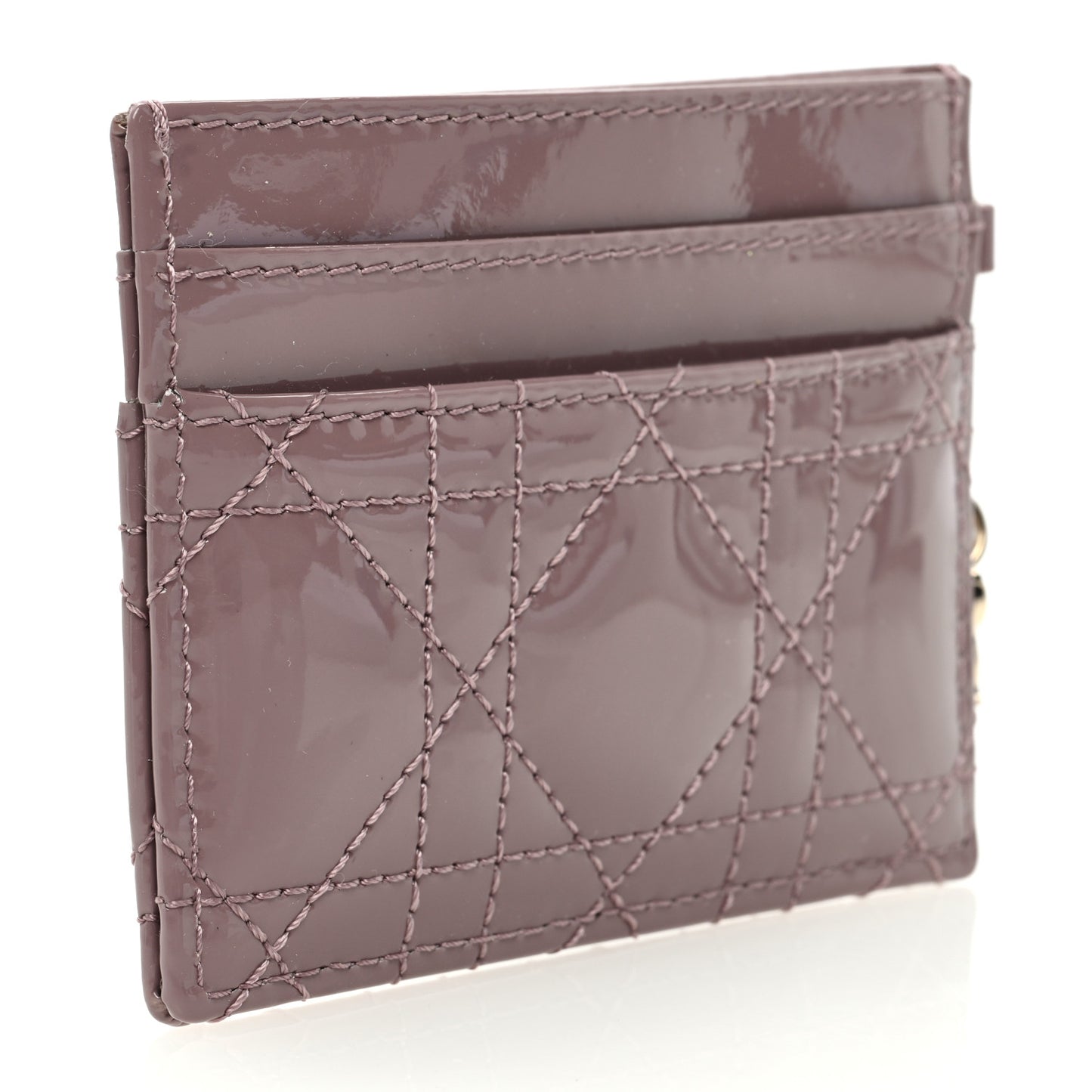 Patent Cannage Lady Dior Five-Slots Card Holder Pink Peony