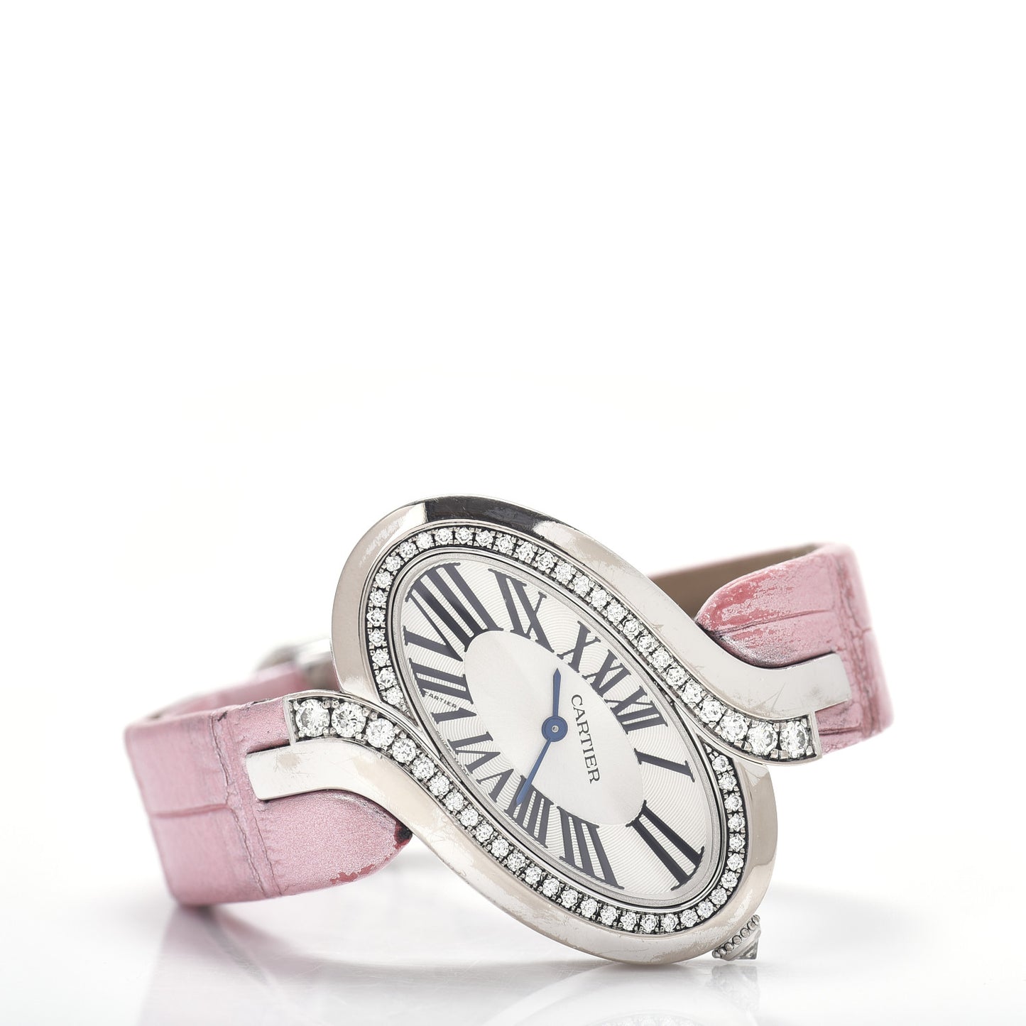 18K White Gold Alligator Diamond 38mm Delices de Quartz Watch Pink