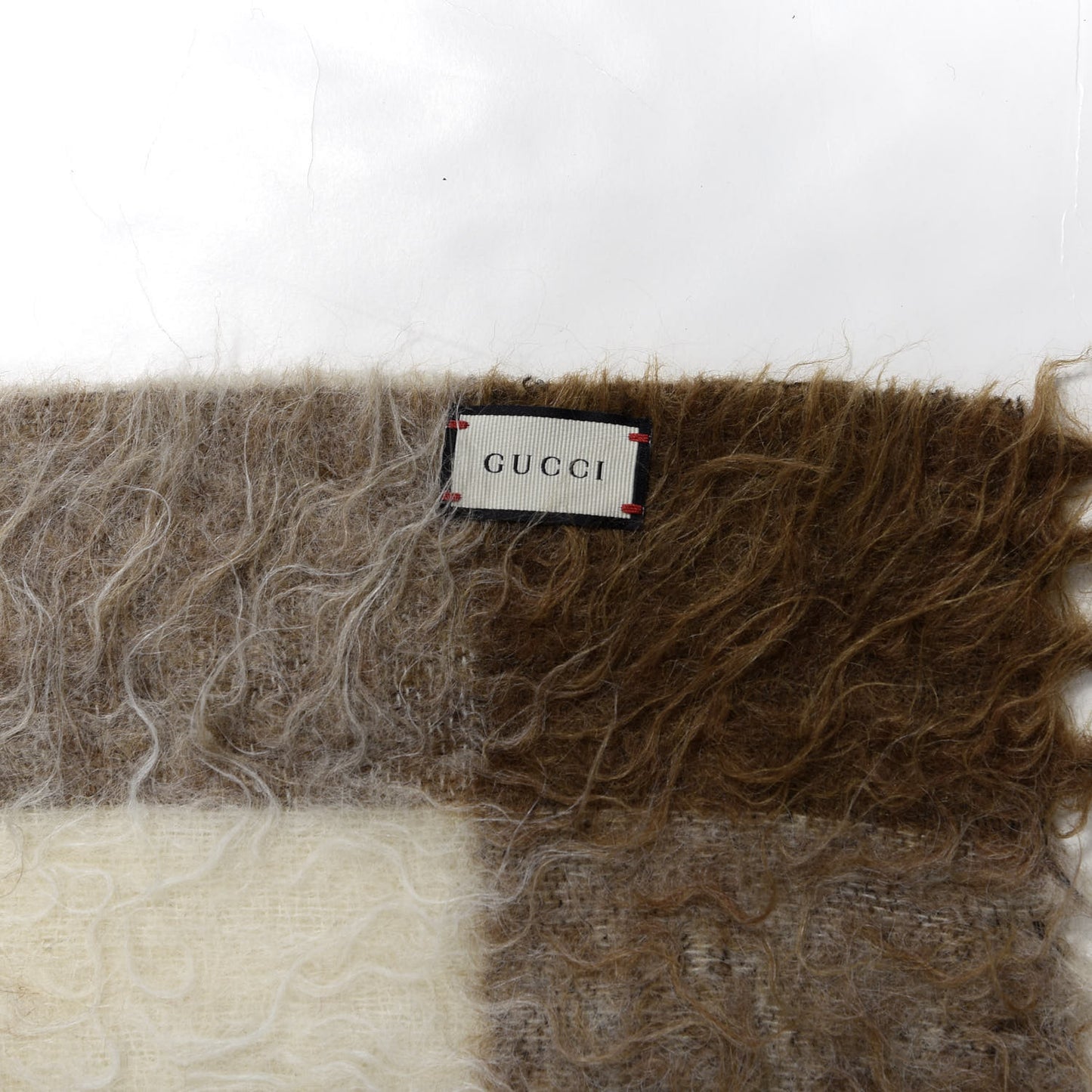 Wool Fringed Checked Knitted Scarf Brown