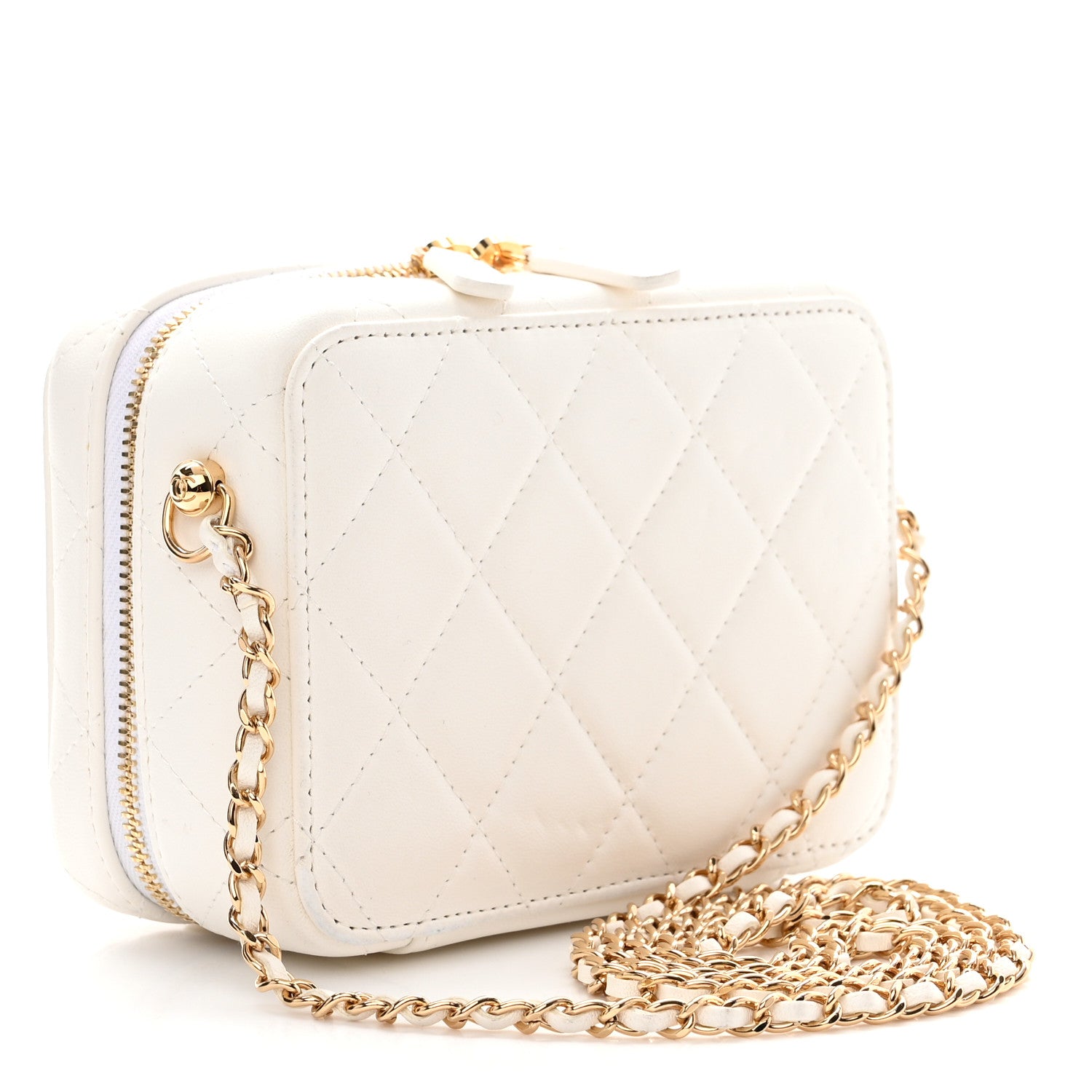 Chanel Lambskin Metal Quilted Mini Vanity Case With Chain White Gold 4 of 13
