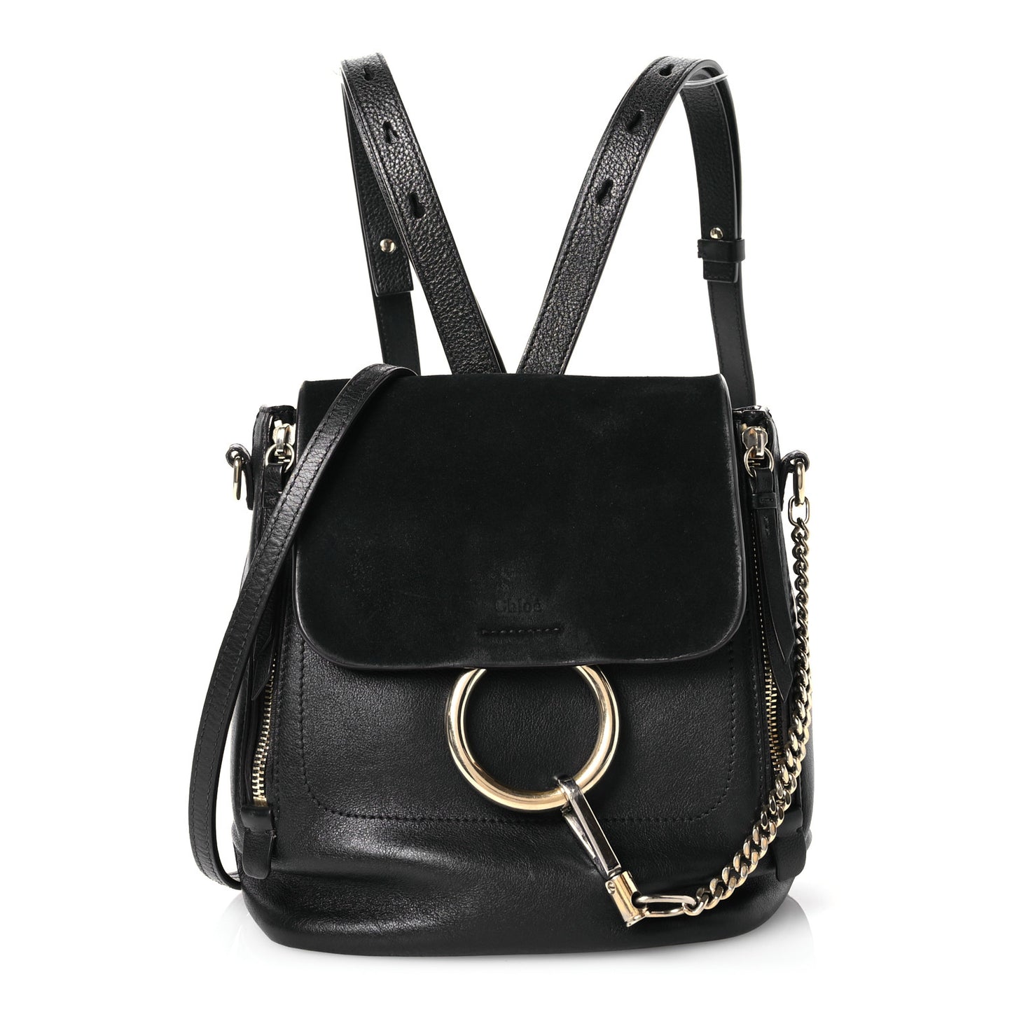 Suede Calfskin Small Faye Backpack Black