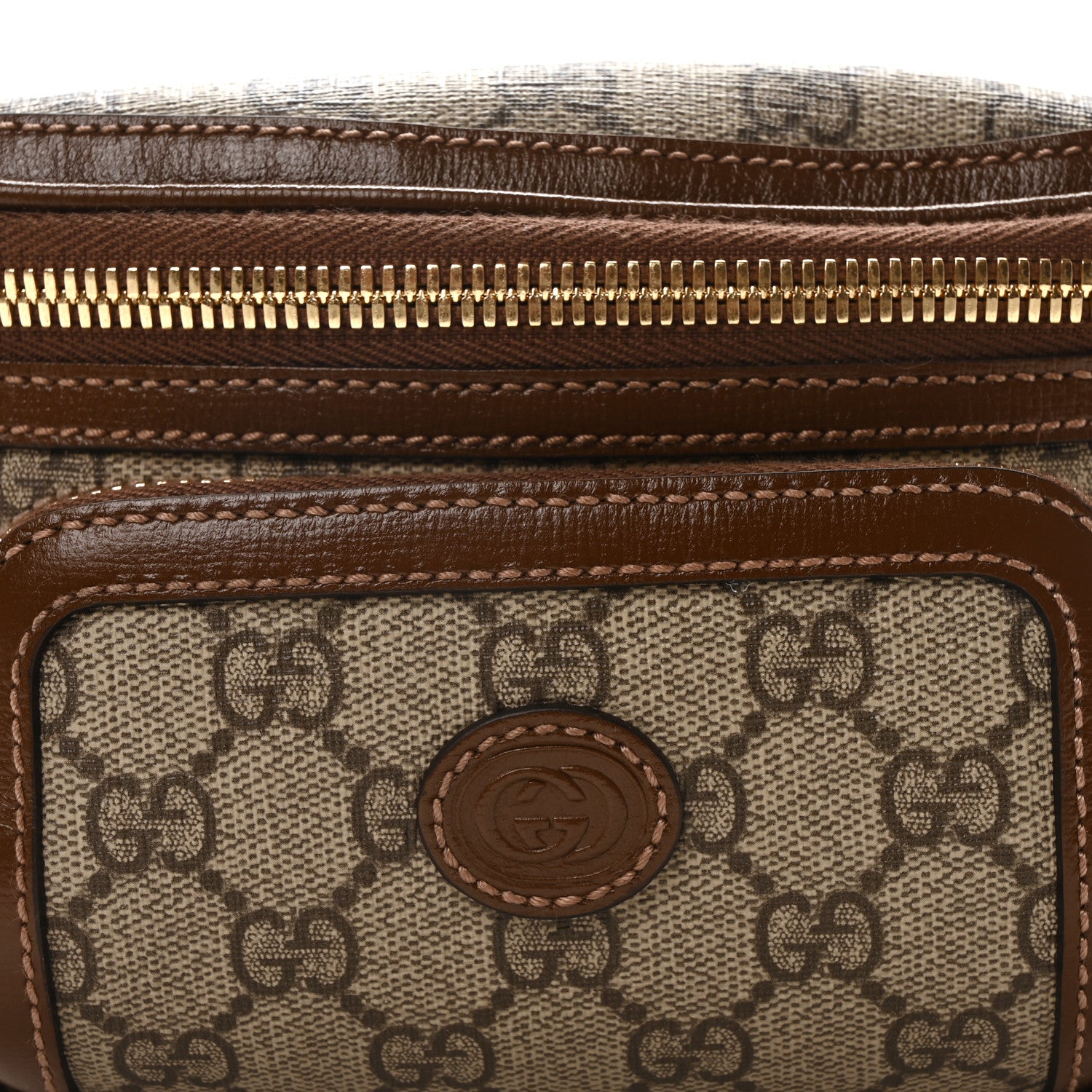 Gucci GG Supreme Monogram Textured Calfskin Retro Interlocking G Belt Bag Beige Ebony Brown Sugar 8 of 10