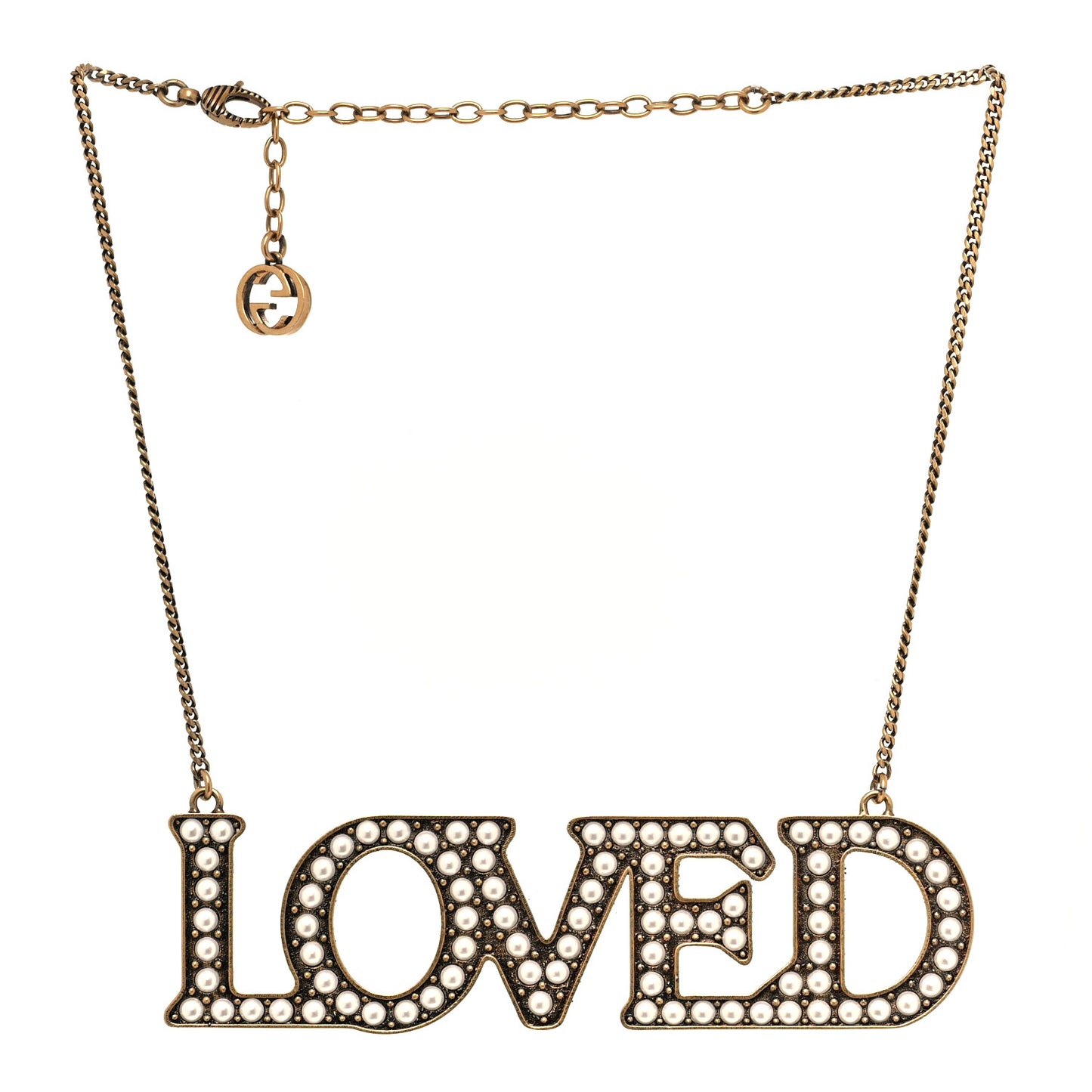 Metal Pearl Loved Necklace Aged Gold