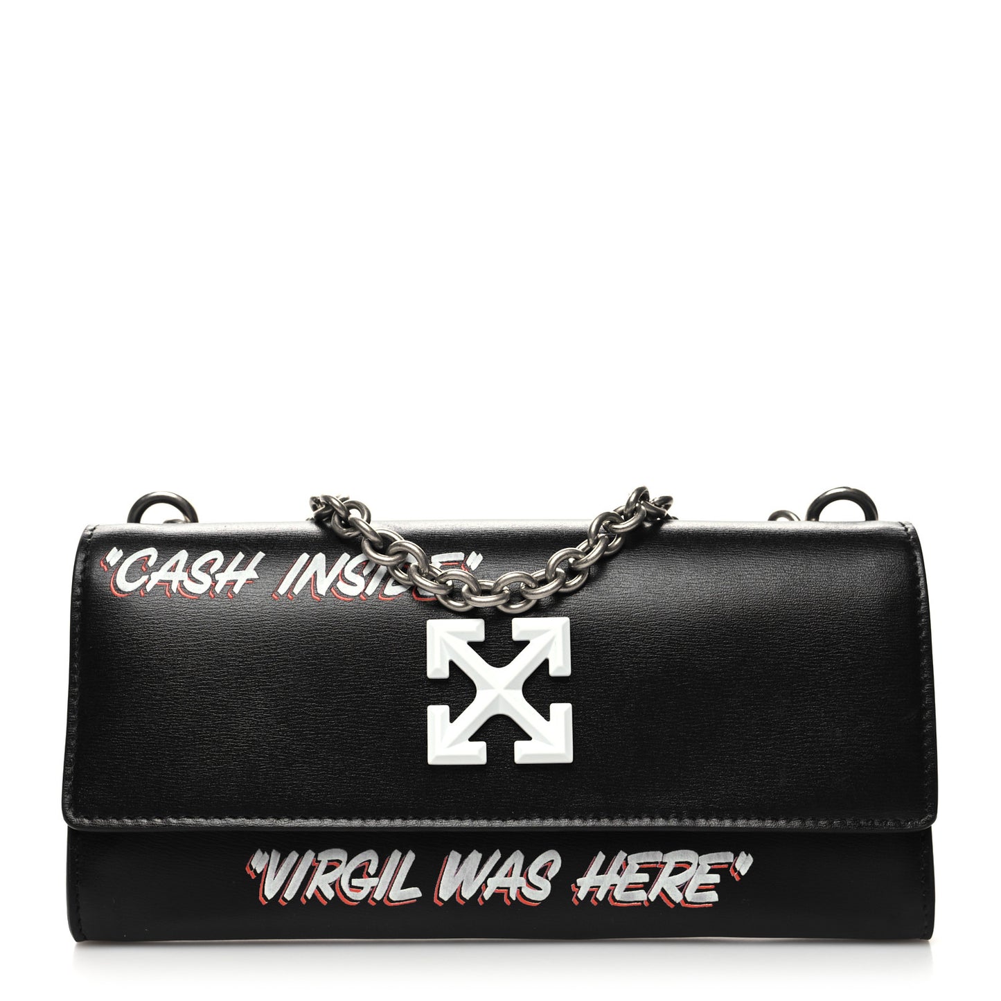 Calfskin Jitney Logo Flap Wallet On Chain Black