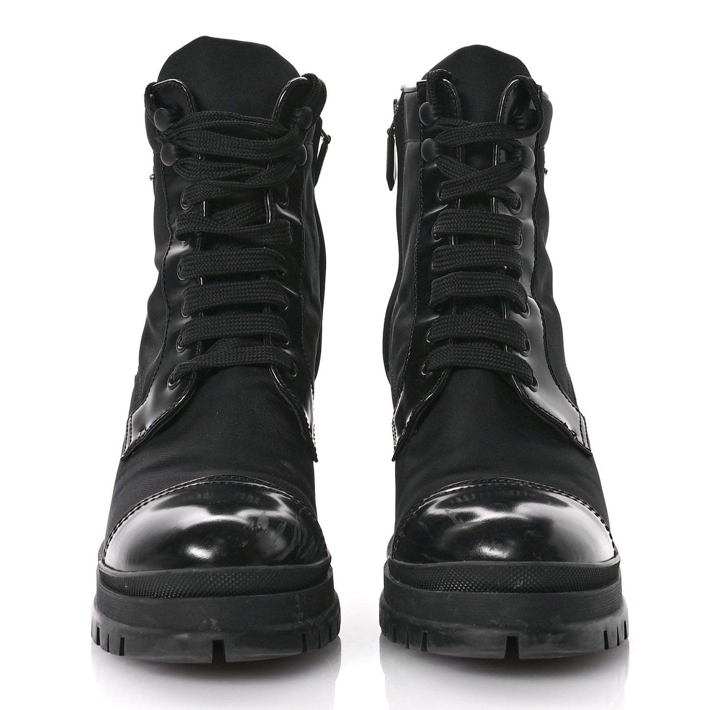 Spazzolato Re-Nylon Metal Triangle Logo Lace Up 55mm Ankle Boots 39 Black