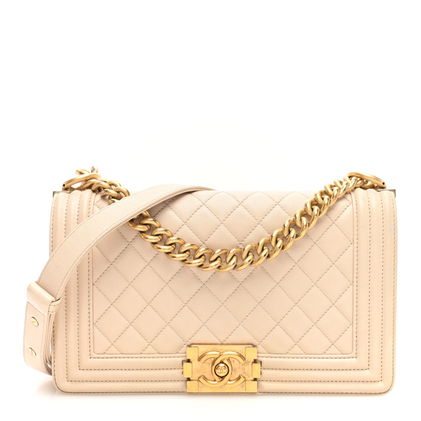 Calfskin Quilted Medium Boy Flap Beige