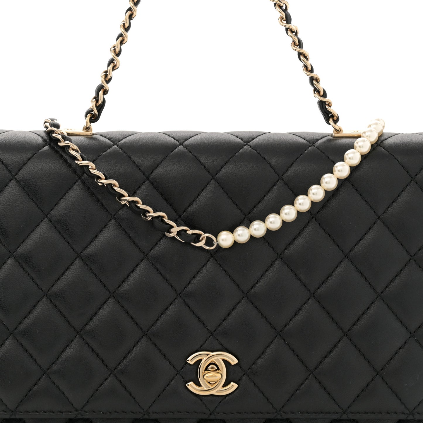 Lambskin Quilted Fantasy Pearl Flap Black