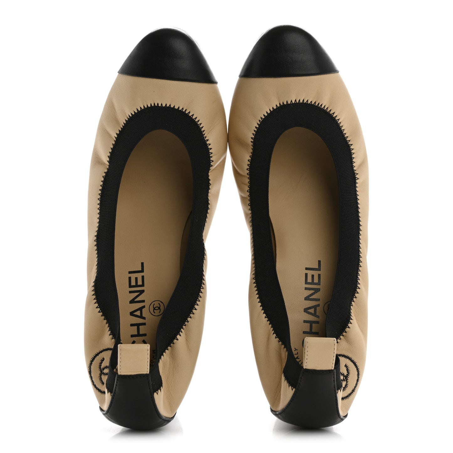 Lambskin CC Elastic Stretch Pumps 37.5 Beige Black