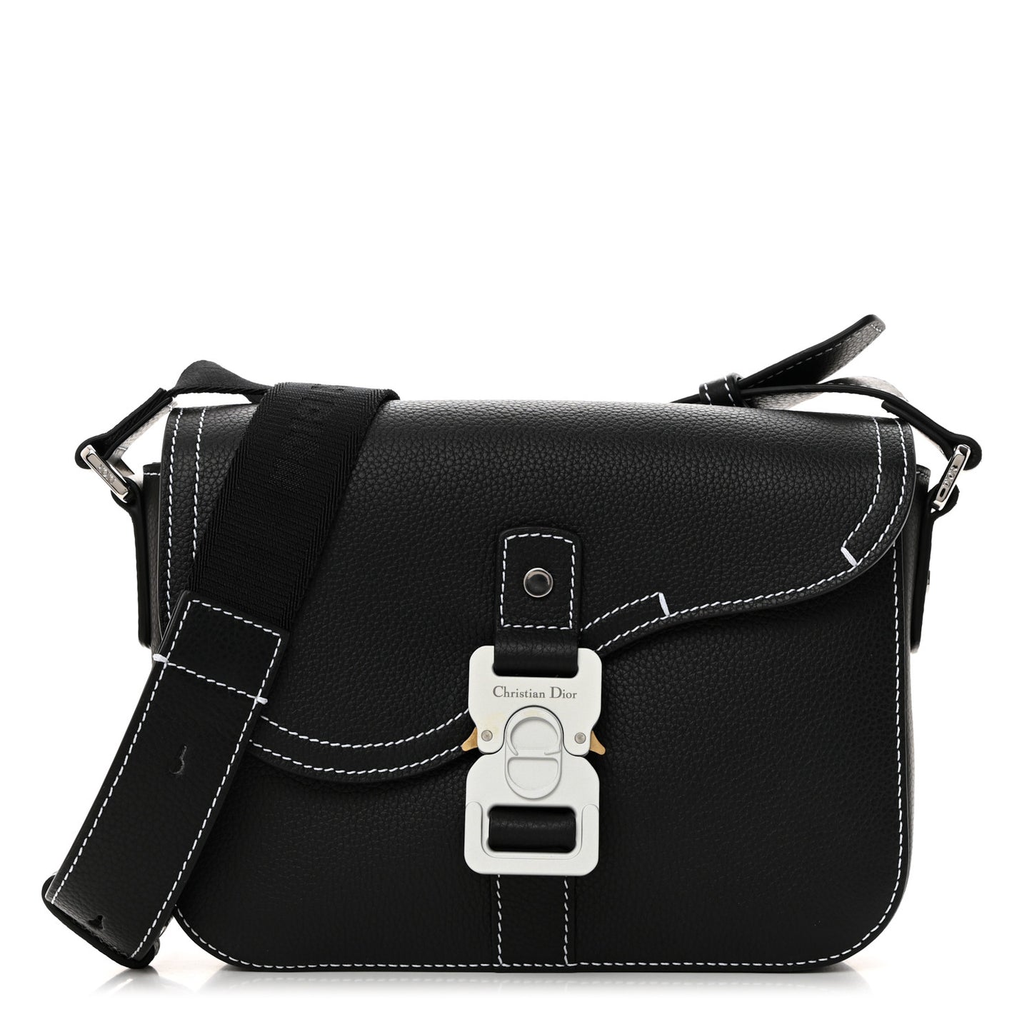 Grained Calfskin Small Saddle Messenger Bag Black