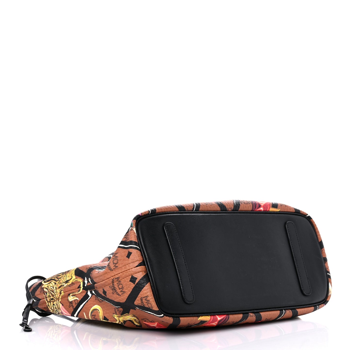 Visetos Calfskin Motif Rombi Lion Printed Reversible Shopper Tote Cognac
