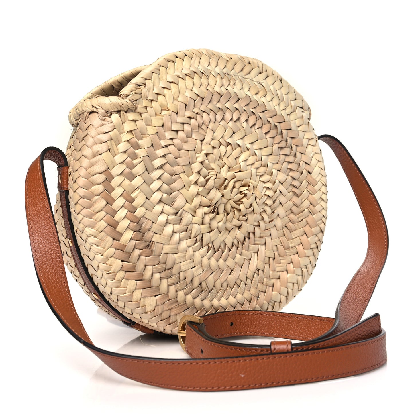 Raffia Small Grain Calfskin Small Marcie Basket Crossbody Tan