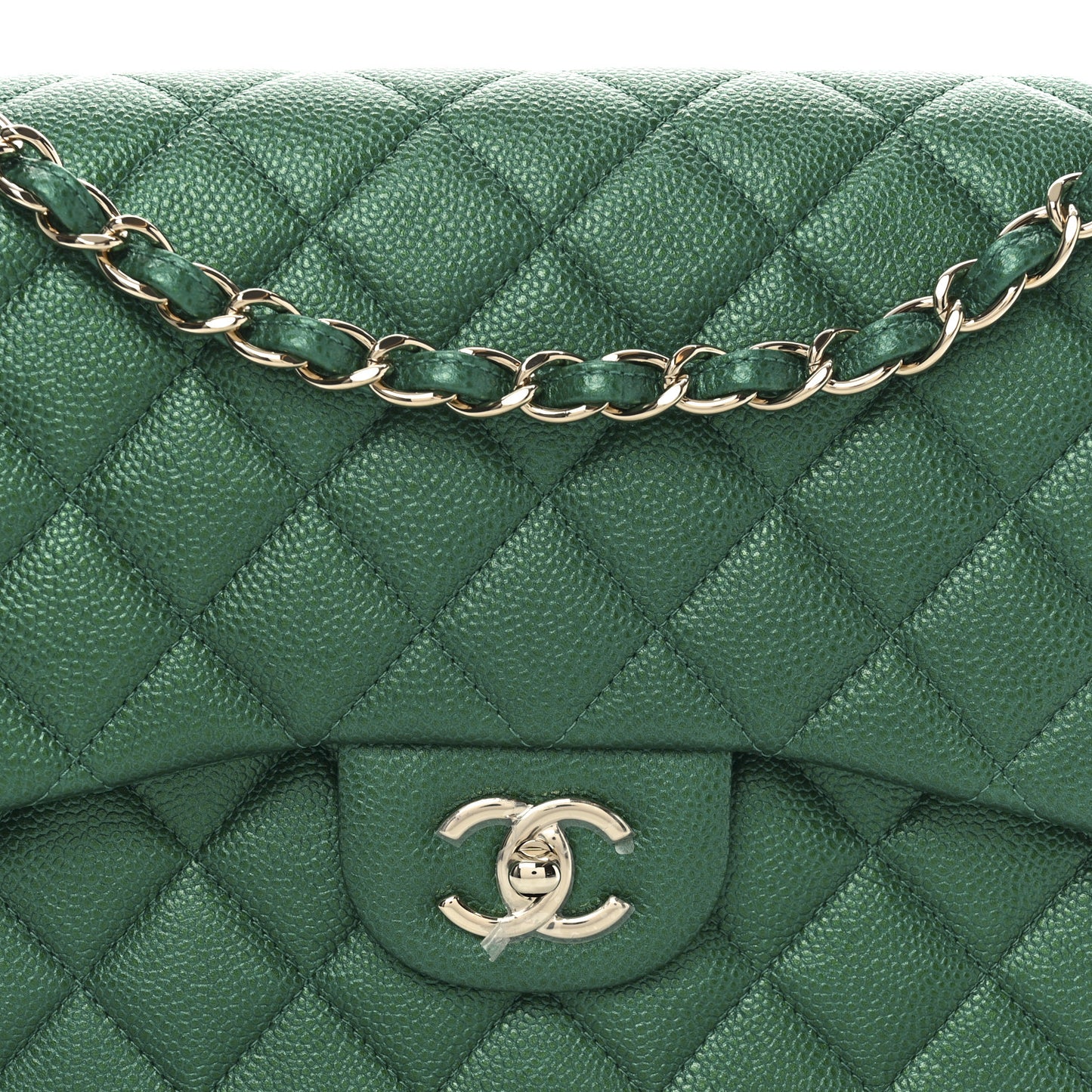 Metallic Caviar Quilted Jumbo Double Flap Green