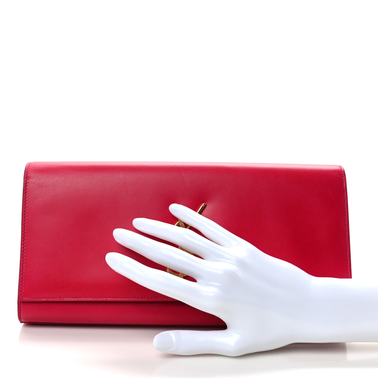 SAINT LAURENT Smooth Calfskin Classic Monogram Cassandre Clutch Lipstick Fuchsia