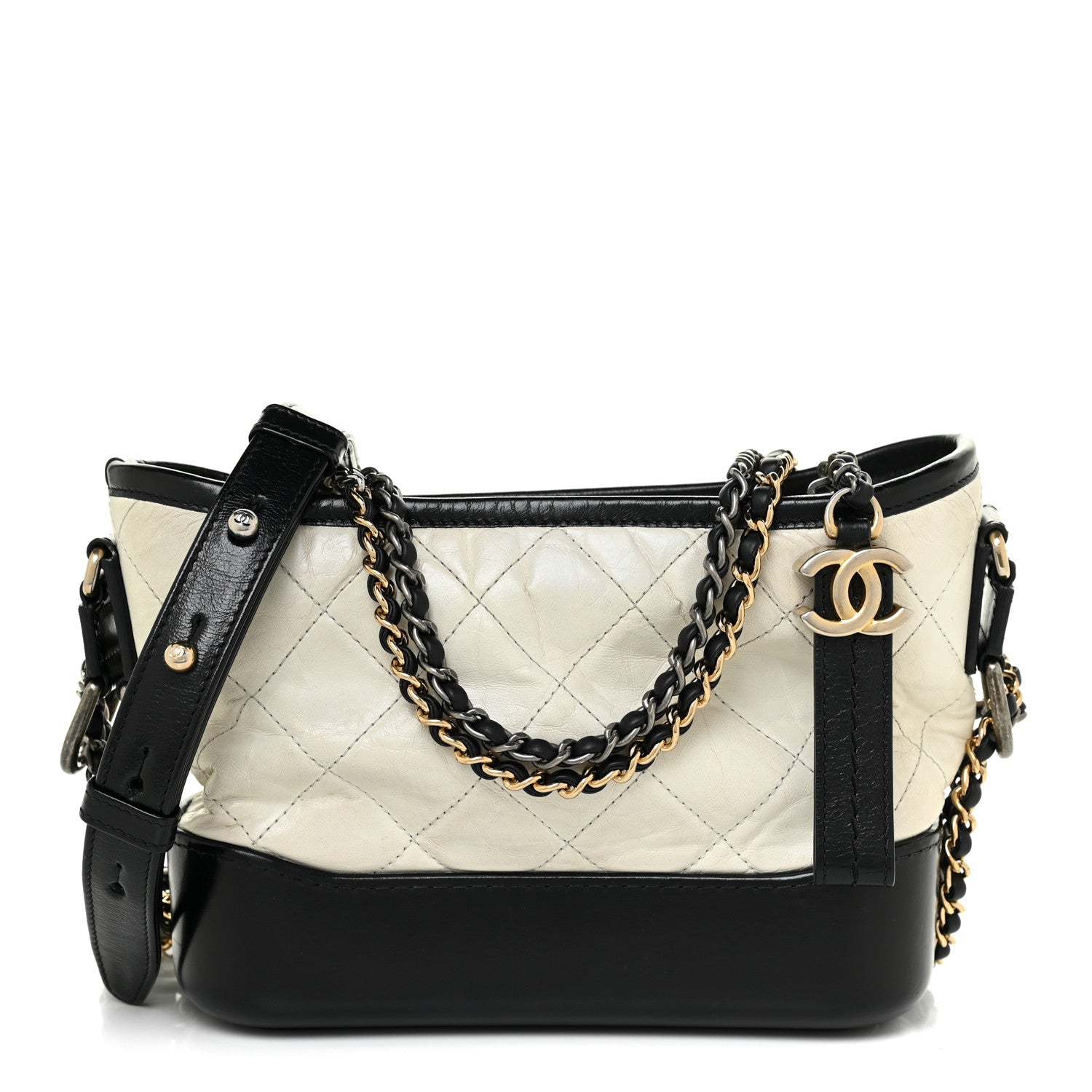 Chanel Aged Calfskin Quilted Small Gabrielle Hobo Black White 1 of 16