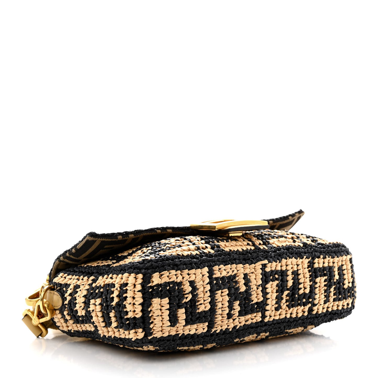 Raffia Vitello Grace FF Crochet Baguette Natural Black Paglia