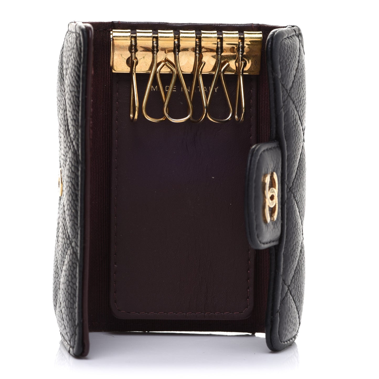 Caviar Quilted 6 Key Holder Black