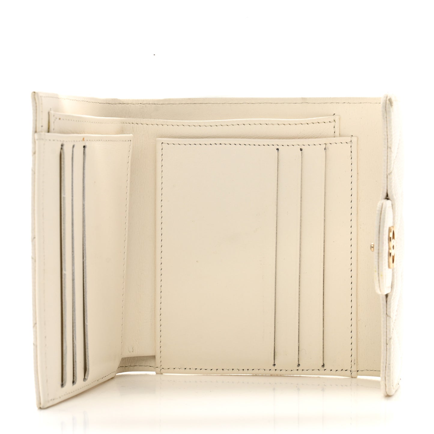 Caviar Quilted Compact Flap Wallet White
