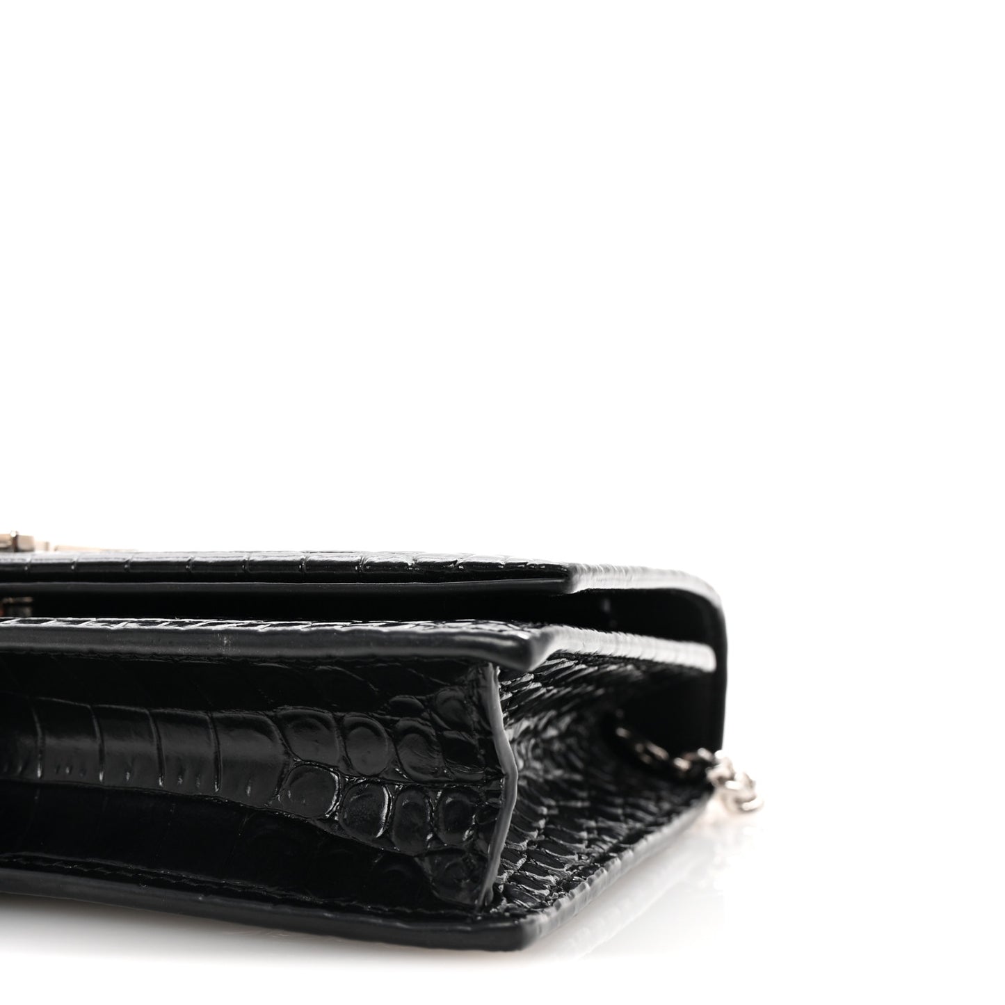 Calfskin Crocodile Embossed Kate Monogram Tassel Chain Wallet Black