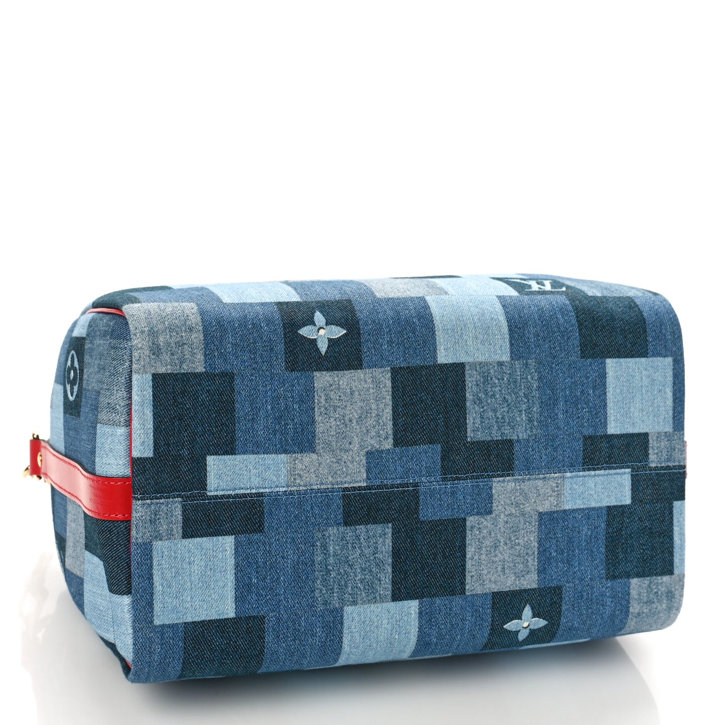 Denim Damier Monogram Patchwork Speedy Bandouliere 30 Blue Rouge