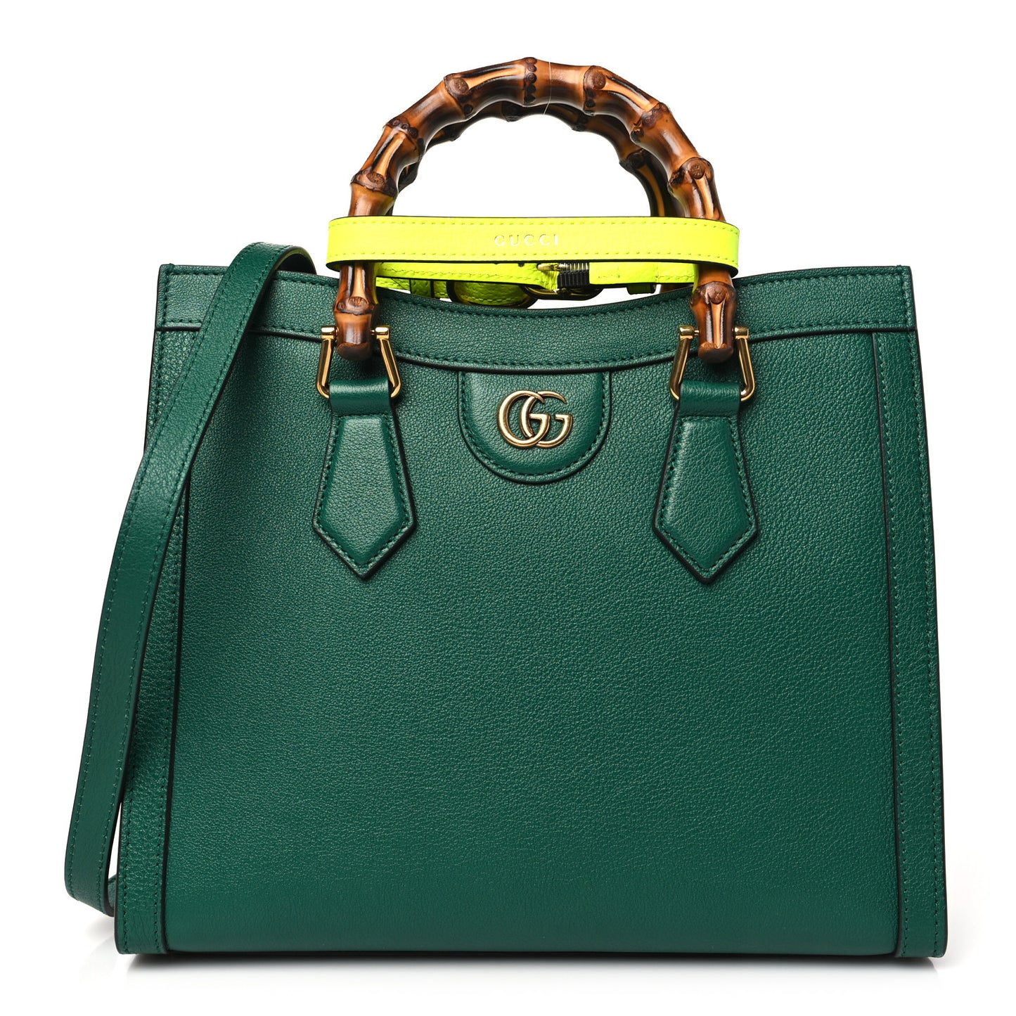 Wonka Grain Calfskin Small Diana Tote Bag Green Yellow Fluo