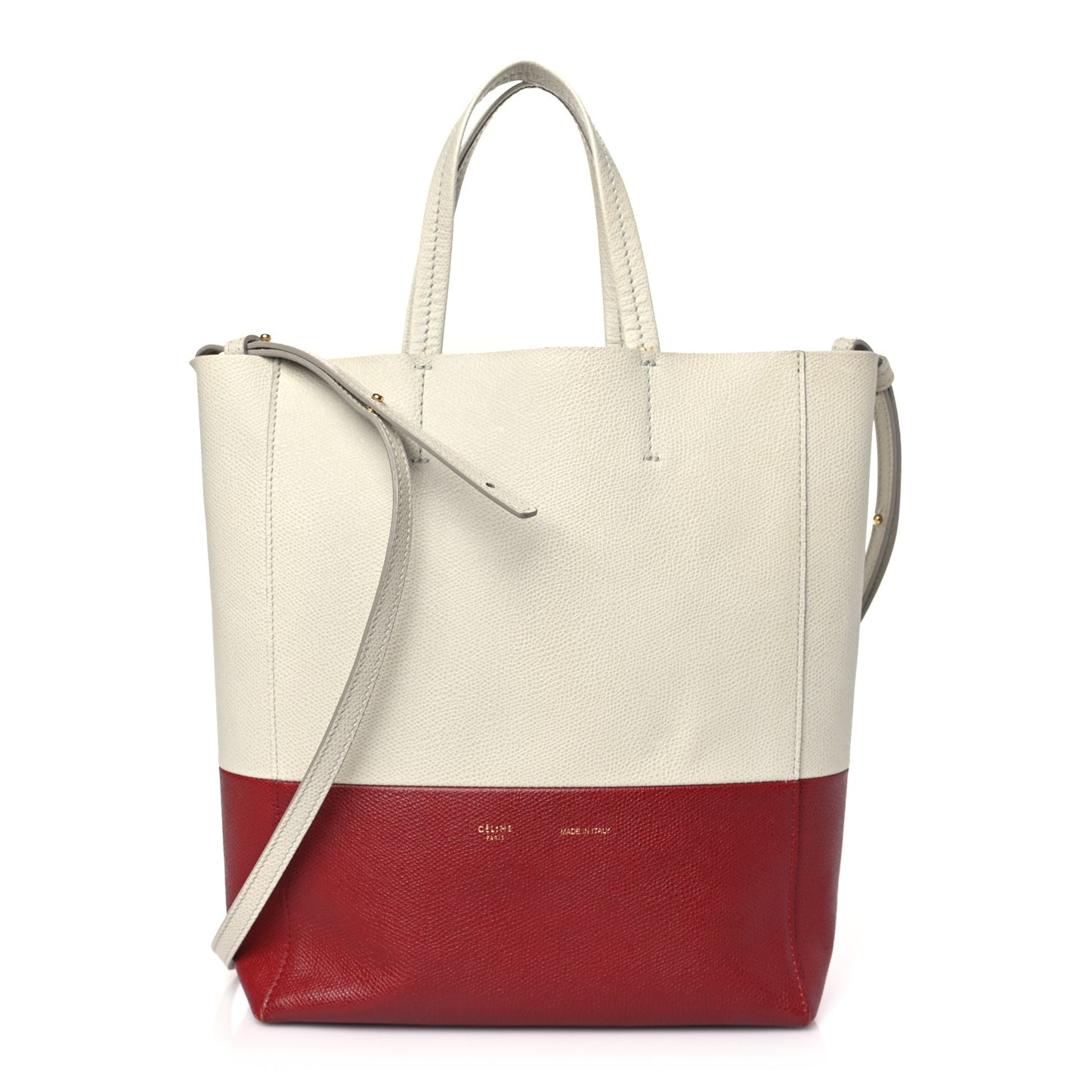 Grained Calfskin Small Vertical Bi-Cabas Cream Red