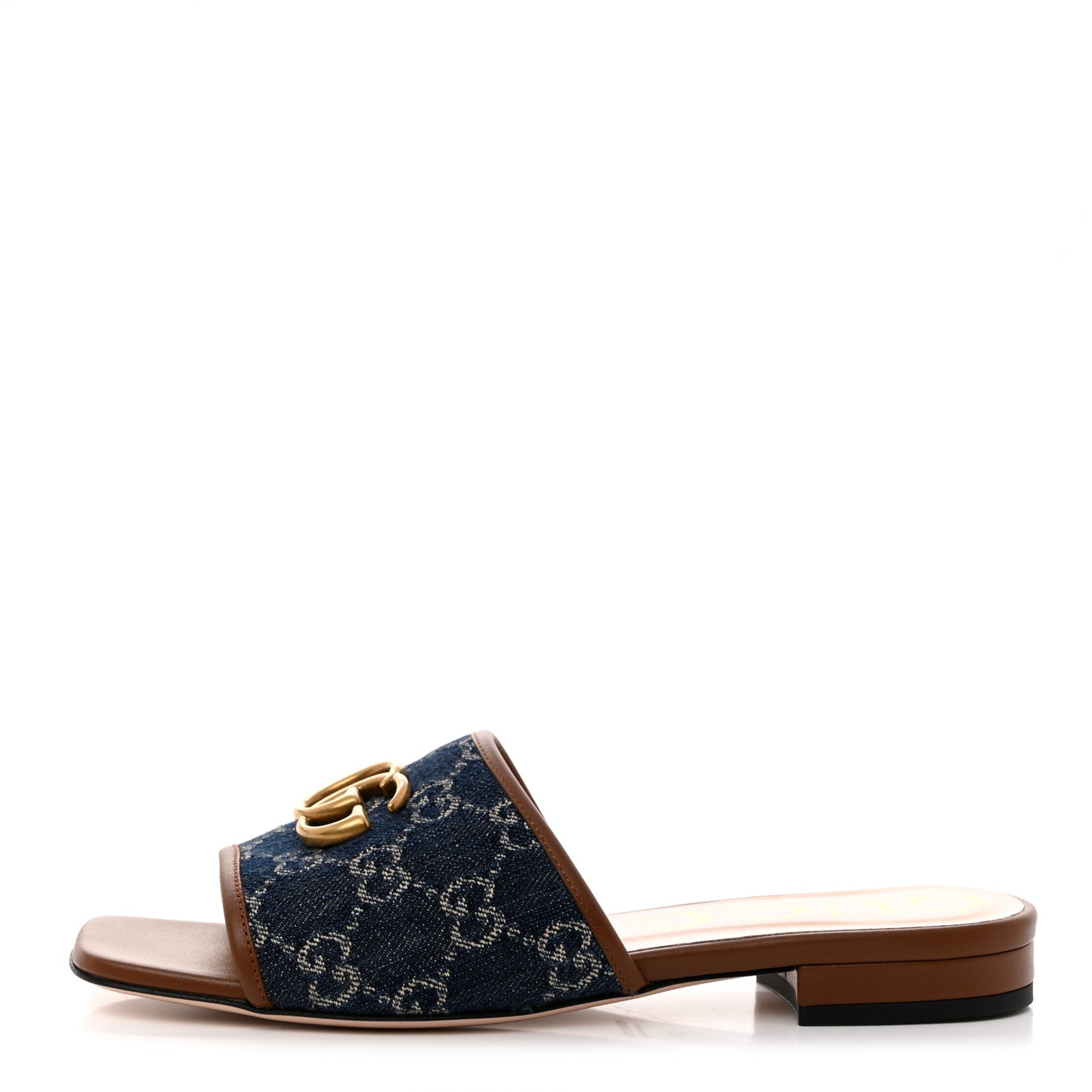 New Denim GG Monogram Miro Soft Calfskin Jolie Slide Sandals 37 Blue Tea Cuir Epilog
