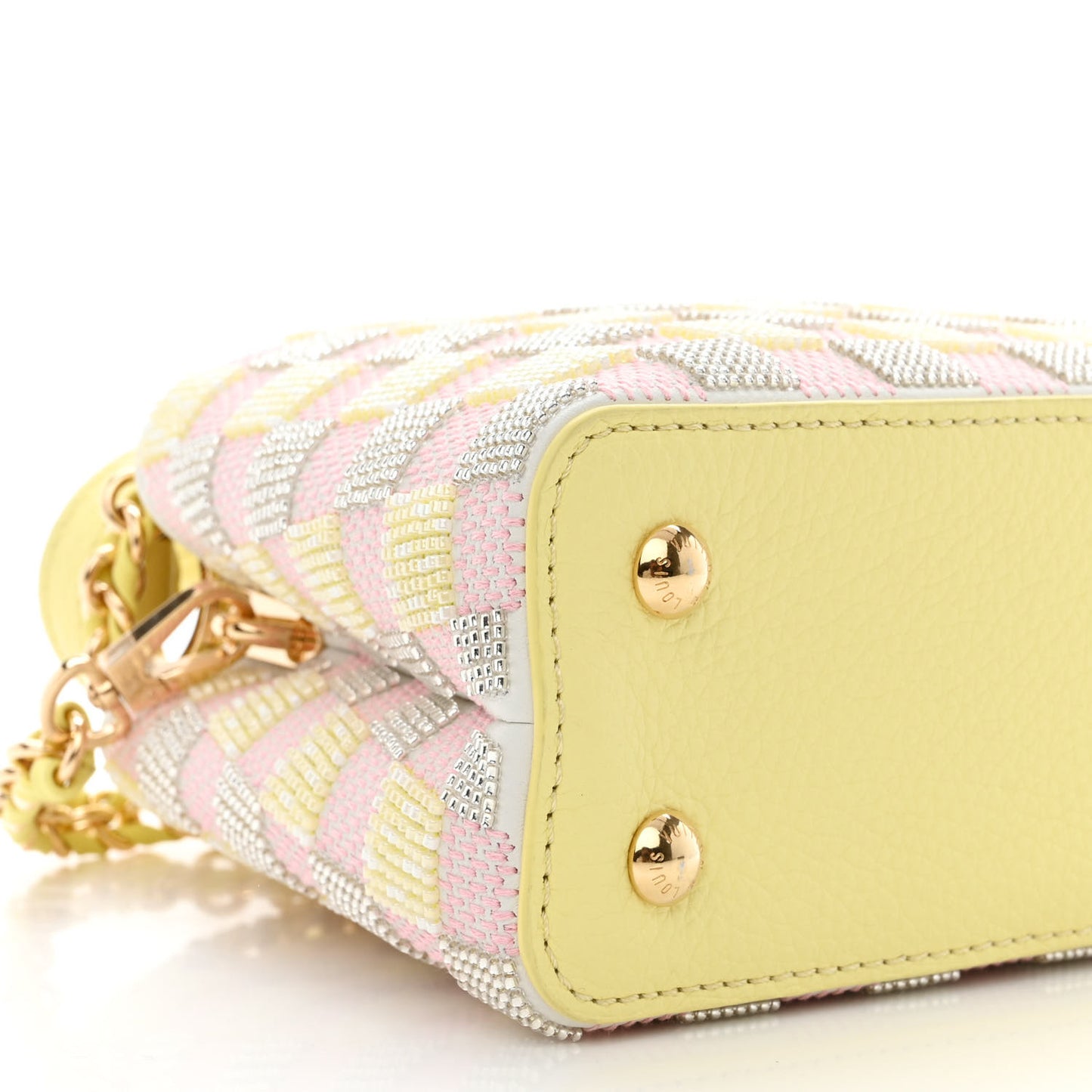 Smooth Calfskin Taurillon Beaded Mini Capucines Yellow Pink