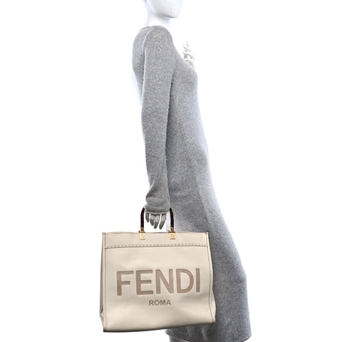 Vitello King Plexiglass Logo Embossed Large Fendi Sunshine Shopper Tote White Ice