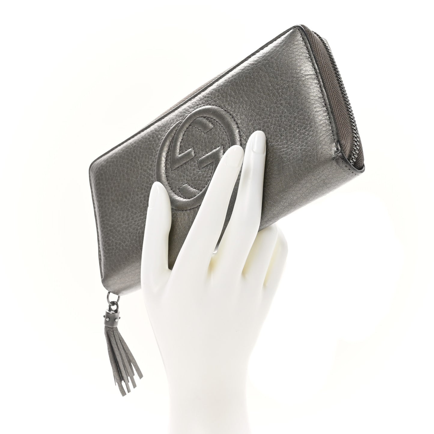 Metallic Pebbled Calfskin Soho Zip Around Wallet Sasso