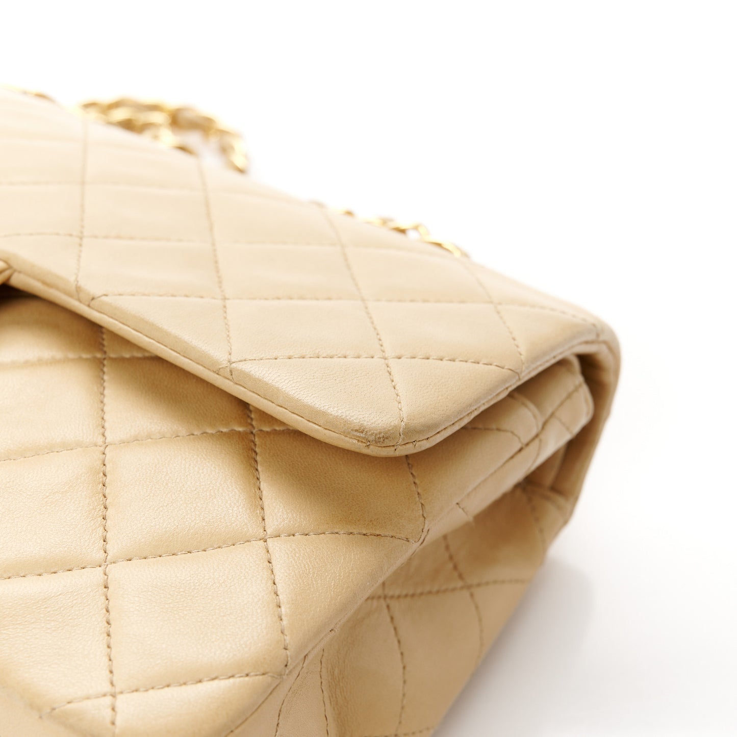 Lambskin Quilted Medium Double Flap Beige