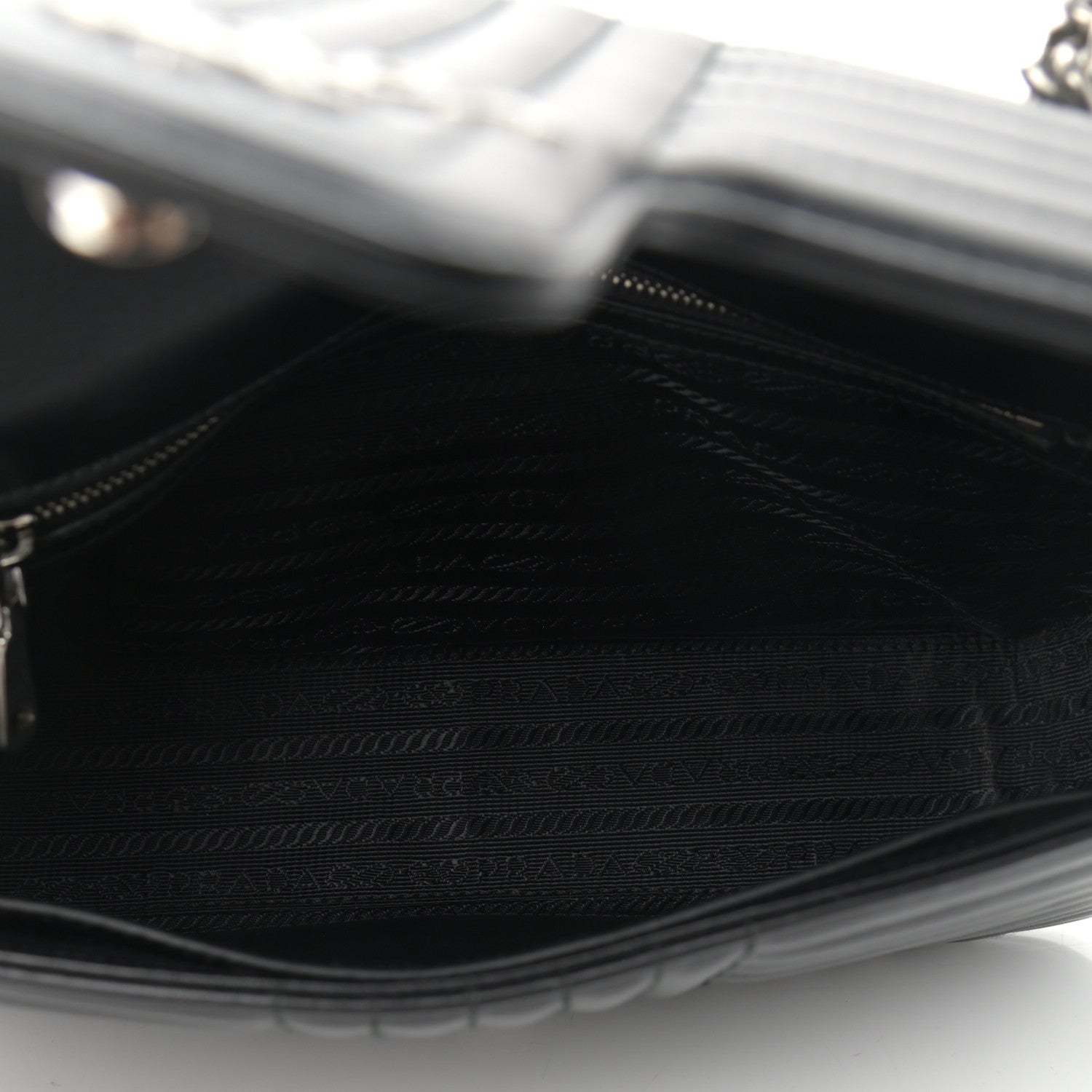 Prada Soft Calfskin Impunture Diagramme Medium Chain Flap Shoulder Bag Black 5 of 10