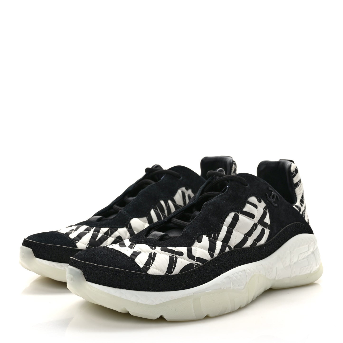 Nylon Suede Calfskin Printed Sneakers 42 White Black