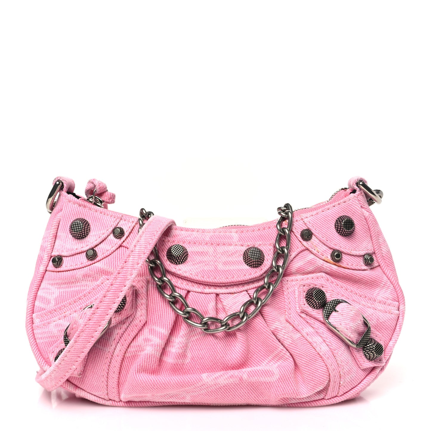 Washed Denim BB Monogram Le Cagole Mini Purse With Chain Pink