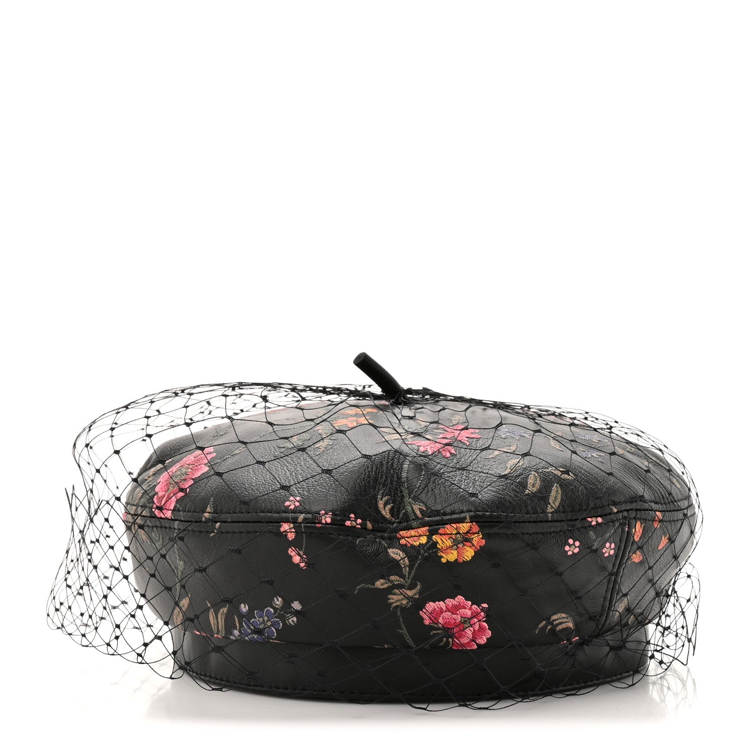 Christian Dior Lambskin Petites Fleurs Arty Beret Cap With Veil 58